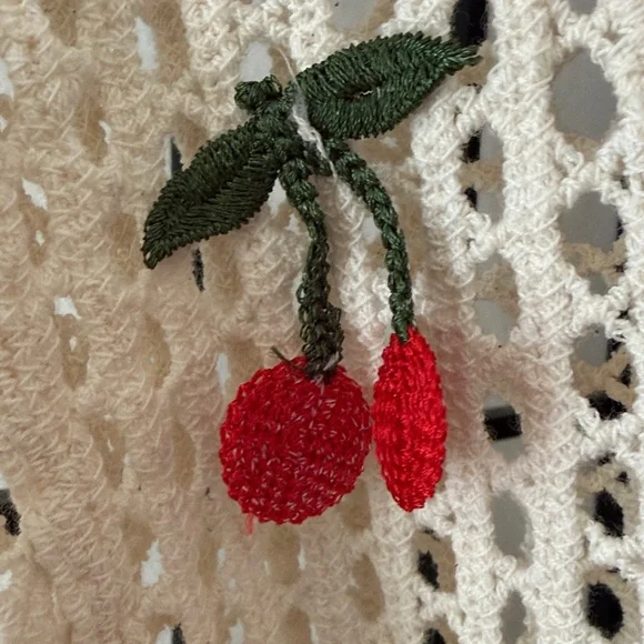 Rebellion Cream Crochet Cardigan with Red Cherry Embroidery - Picture 4 of 7
